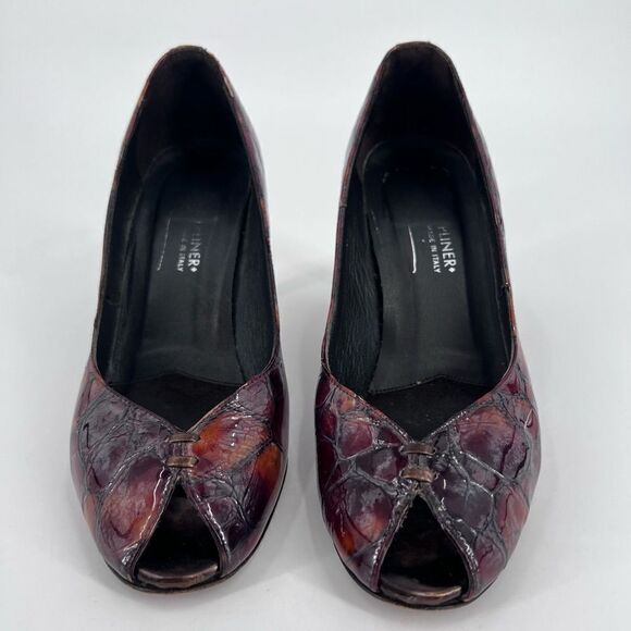 Donald J Pliner tortoise peep toe pumps size 6.5 patent patchwork - Picture 9 of 9